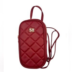 Badgley Mischka Brick Red Diamond Quilted Vegan Leather Crossbody Phone Bag